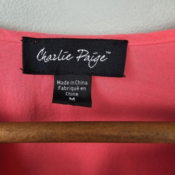 CHARLIE PAIGE Cotton Lightweight Lagenlook Blouse Tunic Pink White Womens Size M - Picture 10 of 12